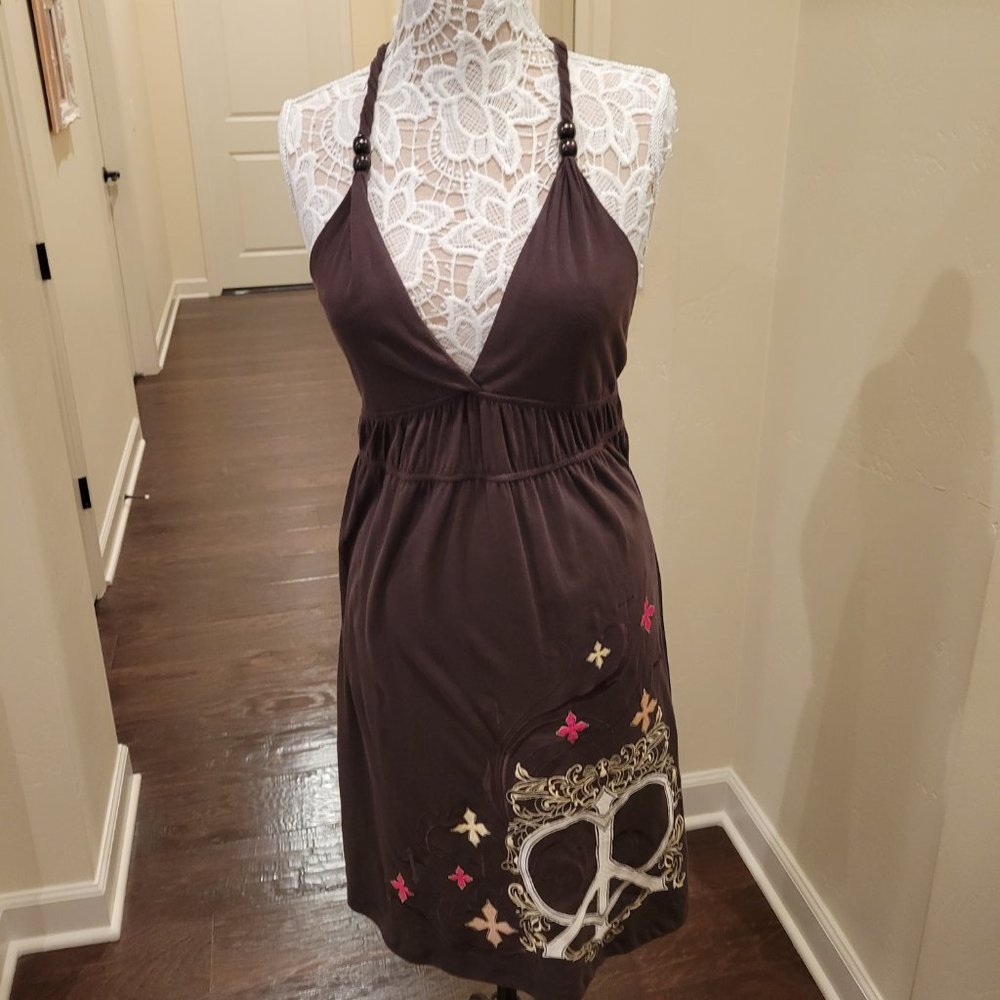 New Rock & Roll Cowgirl Dress with Colorful Floral Embroidered Peace Sign-M New!